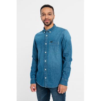 Camasa de denim cu guler fixat cu nasturi