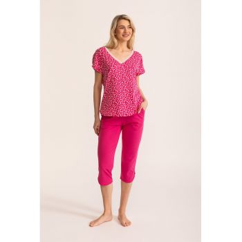 Pijama scurta cu imprimeu floral si decolteu in V