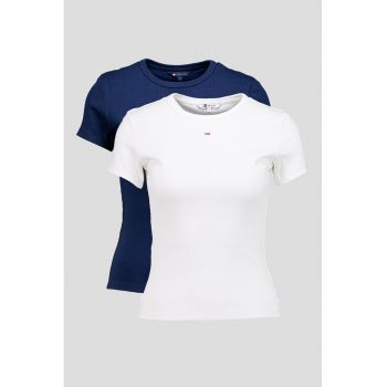 Set de tricouri slim fit cu decolteu la baza gatului - 2 piese