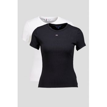 Set de tricouri slim fit cu decolteu la baza gatului - 2 piese