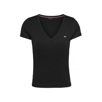 Tricou slim fit cu decolteu in V