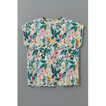 Tricou striat cu imprimeu frontal