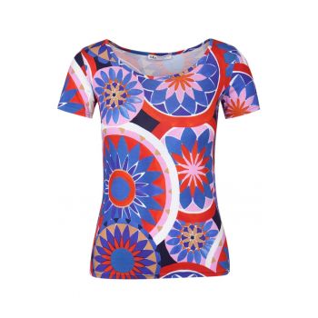 Tricou din jerseu cu imprimeu geometric tip mandala