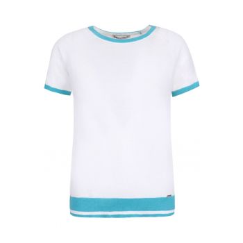 Tricou tricotat subtire cu detalii contrastante - Alb
