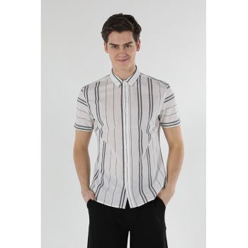 Camasa Cu Maneca Scurta De Barbati Alb Slim Fit