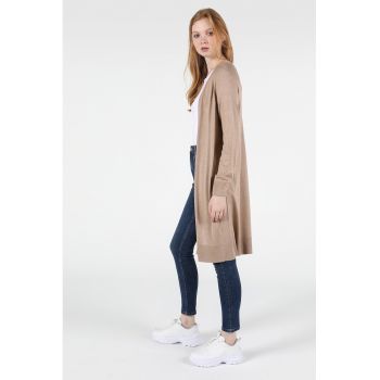 Cardigan lung tricotat fin