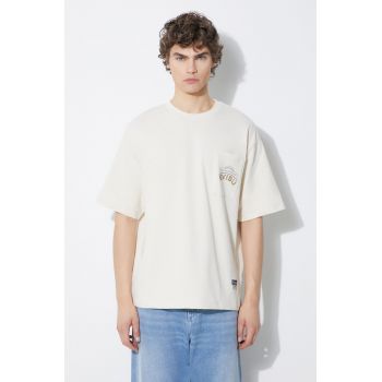 Evisu tricou din bumbac Kamon hotfix Tee barbati, culoarea bej, cu imprimeu, 2ESHTM4TS7079