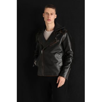 Jacheta biker slim fit de piele ecologica