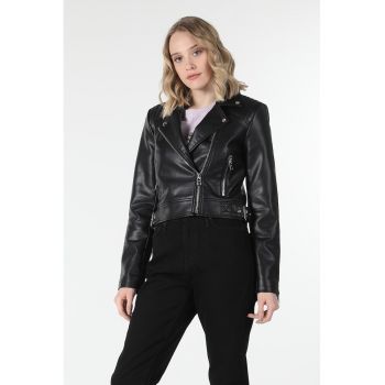 Jacheta crop de piele ecologica