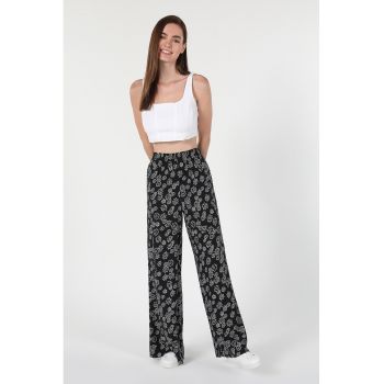 Pantaloni cu talie inalta si imprimeu floral
