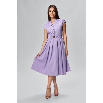 Rochie casual cu butoni aurii in forma de inima si cordon in talie Lorisha Lila