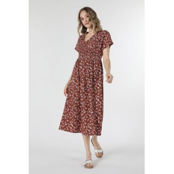 Rochie cu decolteu in V si imprimeu floral