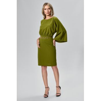 Rochie eleganta cu o maneca supradimensionata Melanna Kaki