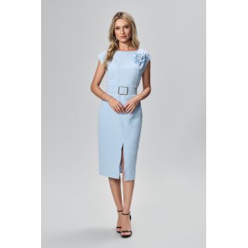 Rochie eleganta midi din crepe texturat Marrisia Bleu