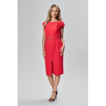Rochie eleganta midi din crepe texturat Marrisia Rosie