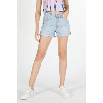 Short / Pantaloni Scurti De Dama Albastru deschis Mom Fit