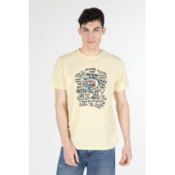 Tricou cu decolteu la baza gatului si imprimeu text si grafic
