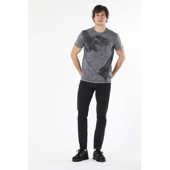 Tricou cu imprimeu si aspect decolorat