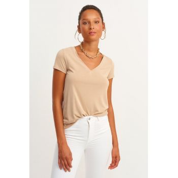 Tricou lejer din amestec de modal cu decolteu in V