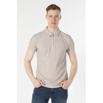 Tricou polo cu dungi si fermoar scurt