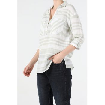 Bluza de bumbac cu model in dungi si guler tunica