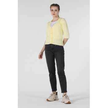 Cardigan cu decolteu in V si aspect striat