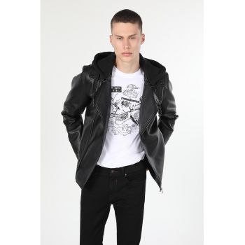 Jacheta biker slim fit de piele ecologica