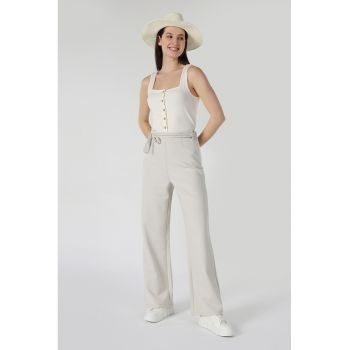 Pantaloni cu talie inalta - din amestec de bumbac