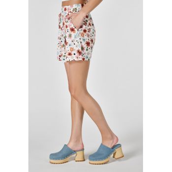 Pantaloni scurti cu talie inalta si imprimeu floral