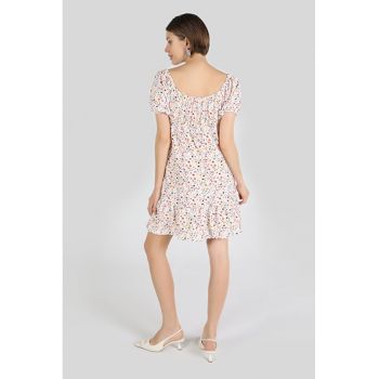 Rochie mini cu decolteu patrat si imprimeu