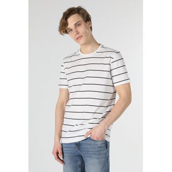 Tricou Cu Maneca Scurta De Barbati Alb Regular Fit dungi