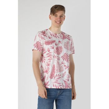 Tricou Cu Maneca Scurta De Barbati Alb Regular Fit leaves