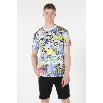 Tricou Cu Maneca Scurta De Barbati Multicolor Comfort Fit.