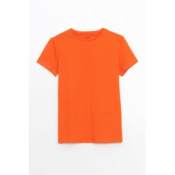 Tricou de bumbac cu decolteu la baza gatului