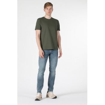 Tricou de bumbac cu decolteu la baza gatului