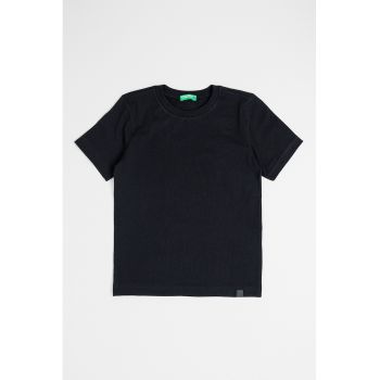 Tricou din bumbac cu decolteu la baza gatului