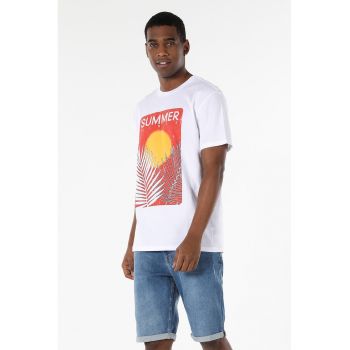 Tricou din bumbac cu imprimeu tropical