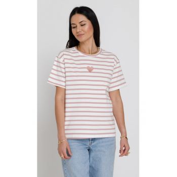 Tricou Love Cu Dungi Roz - marime S/
