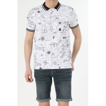 Tricou polo regular fit cu model grafic