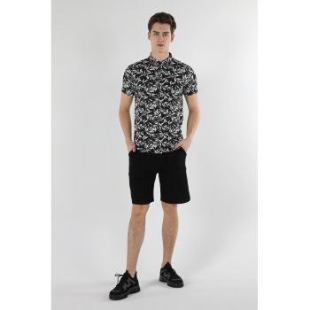 Tricou polo slim fit cu model vegetal