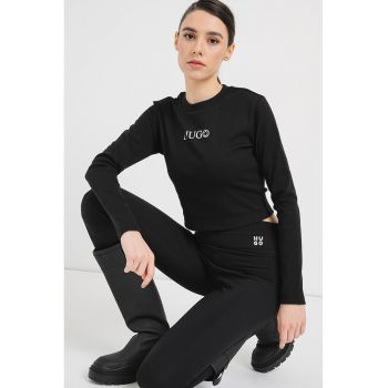 Bluza crop din amestec de bumbac cu logo Della