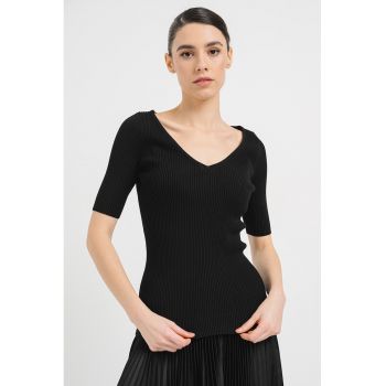 Bluza striata cu maneci scurte si decolteu in V Faradisco
