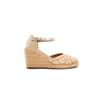 Espadrile tesute cu talpa wedge si garnituri din piele