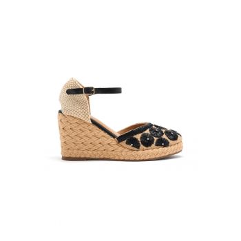 Espadrile tesute cu talpa wedge si garnituri din piele