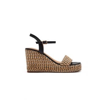 Sandale din piele ecologica cu talpa demi-wedge