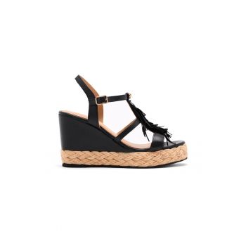 Sandale wedge de piele cu franjuri