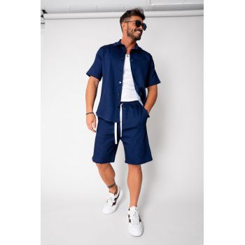 Set camasa si pantalon scurt din denim Premium Edition Dark Blue 16964