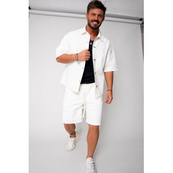 Set camasa si pantalon scurt din denim White 17001