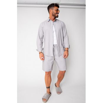 Set Lino 100% In camasa si pantalon scurt Grey 16938