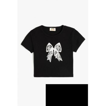 Tricou de bumbac cu imprimeu cu funda
